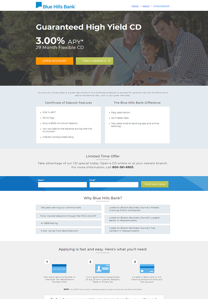 Blue Hills Bank Landing Page