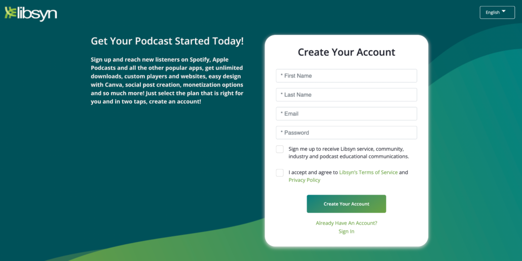 Create Your Libsyn Account